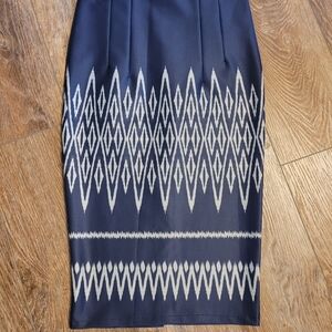 Elegant Navy Women's Pencil Skirt with Diamond Pattern